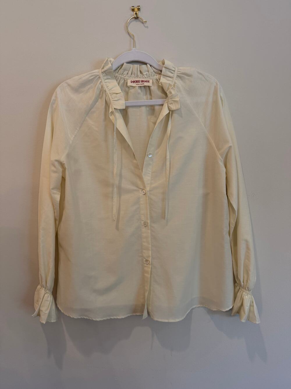 Emporio Sirenuse Positano Ruffle Tie Neck Cotton Silk Blouse Size 36